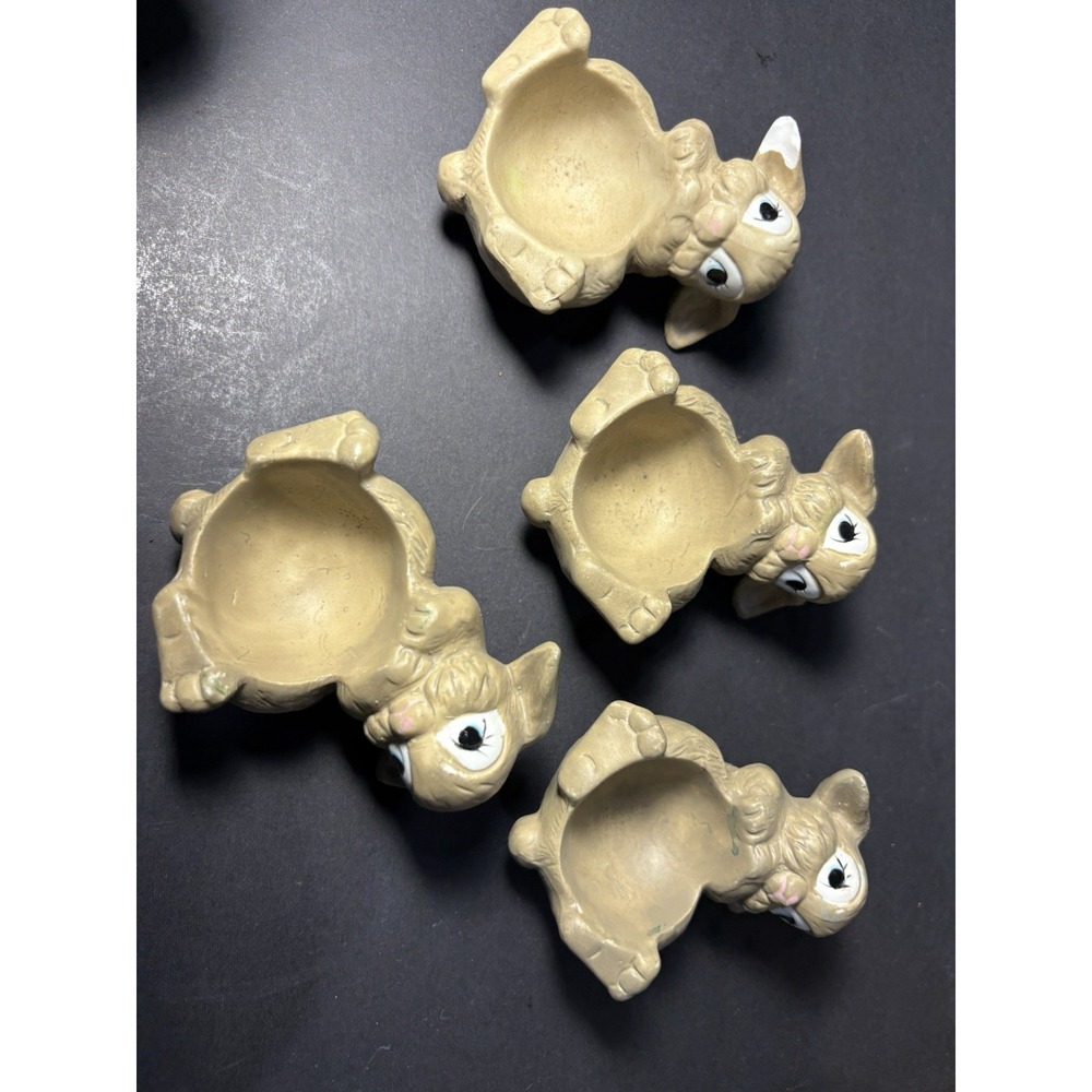 Vintage Ceramic Bunny Egg Cups – Set of 4 – Hand-Painted Rabbit Egg Holders